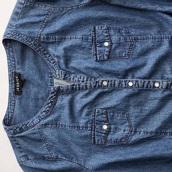 Jessica Women's Dark Denim Cotton Top 3/4 Sleeves 1/2 Button Up Size S - Picture 5 of 13